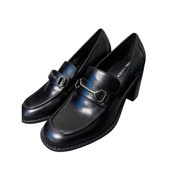 8.5 MARC FISHER WOMENS BLACK DANCEL HEELS LOAFER SHOES - Picture 1 of 6